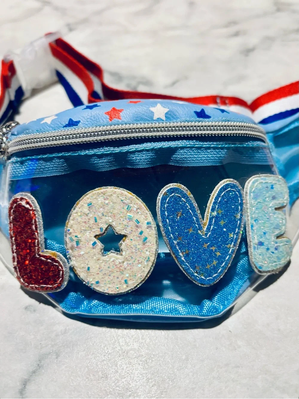 Clear Light Blue Kids 'LOVE' Crossbody Bag with Appliqué